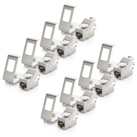 deleyCON 8x CAT6a Keystone Jack Module with 8x 1-Port DIN Rail Adapter as Set Metal STP Shielding RJ45 Socket 10 Gbps Network Snap-in Mounting for 35 mm DIN Rails