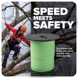 Jameson Poly/Dyneema® Throw Line, 2.5mm x 180 ft, High Strength 450 lbs, Neon Green & White, Compatible with Tru Shot Launcher – Ideal for Arborist & Tree Care