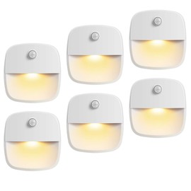 AMIR (Upgraded Version) Motion Sensor Light, Cordless Battery-Powered LED Night Light, Wall Light, Closet Lights, Safe Lights for Stairs, Hallway, Bathroom, Kitchen, Cabinet (Warm White - Pack of 6)