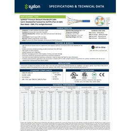 Syston Cable Cat8 Ethernet Bulk Raw Cable 2000MHz 2GHz 40GB 40 ft Solid Bare Copper S/FTP Individual electromagnetic Tinned Copper Braid Shield 22/4 4 Pair 22 AWG CMR FT4 UTP Black Order to Cut