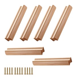 GANILITY Pack of 6 Wooden Furniture Handles, Cabinet Handles Wood with Screws, Drawer Pulls, Solid Wood Kitchen Cabinet with Handles, Hole Spacing 160 mm, for Cabinets, Bathrooms, Offices and Kitchens