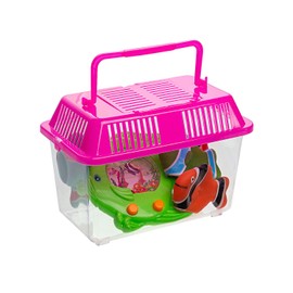 Fun Express - Clear Plastic Aquariums with Colored Lids - Amphibia Container Tortoise Living Tank Goldfish - Aquarium Handle Small World Habitat - 12 Pieces