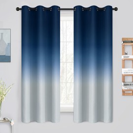 Yakamok Light Blocking Gradient Color Curtains Blue Ombre Blackout Curtains Room Darkening Thermal Insulated Grommet Window Drapes for Living Room/Bedroom (Blue, 2 Panels, 42x63 Inch)