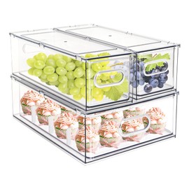 MineSign Set of 3 Stackable Refrigerator Organizer Bins Pull-Out Drawers for Fruit and Veggies Divided Storage Organizer for Fridge Clear Drawer Containers with Handle for Produce Saver, Eggs, Snack