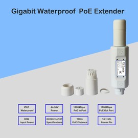 Gigabit Outdoor PoE Extender, IP67 Waterproof Direct Burial PoE Extender for IP Camera Plug and Play, 1 Channel PoE Repeater, PoE Amplifier, PoE Booster, Comply with IEEE 802.3at / 802.3af