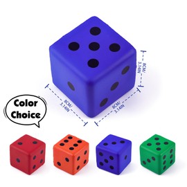 Anboor Large Foam Dice for Adults Kids - 3.15" Jumbo Big Colorful Dice Giant Soft Fun for Game Nights & Classroom Activities (Blue)
