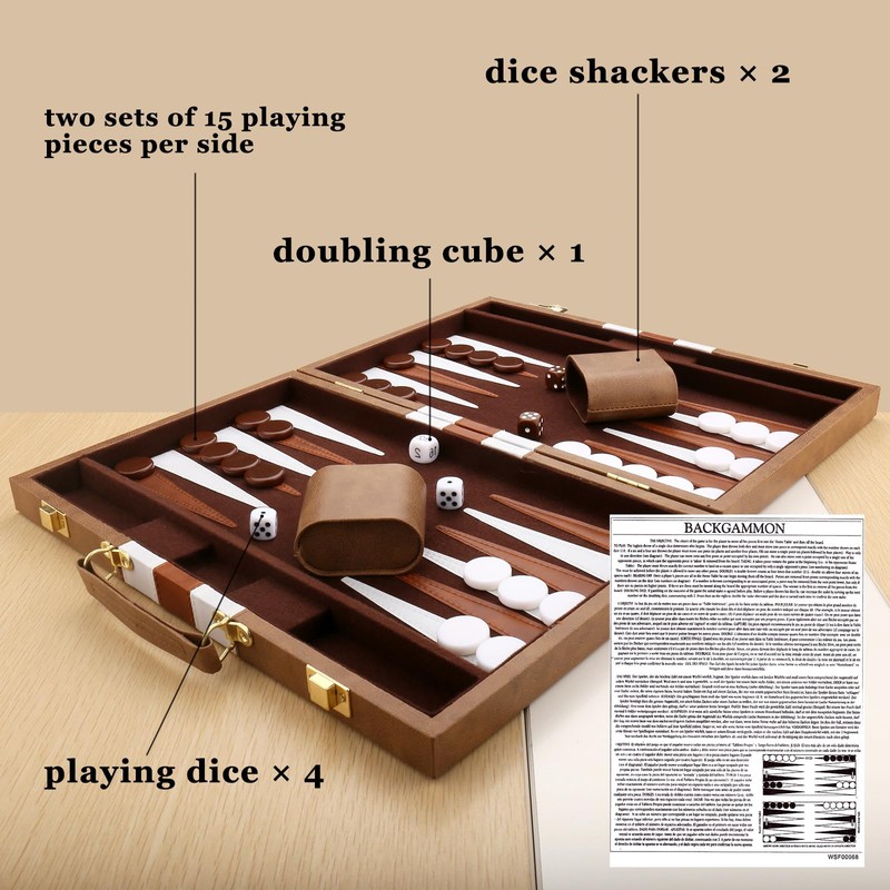 Backgammon Set - Classic Board Game with Premium Leather Case