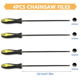 Celestia 4 pieces 4.0 mm file for chainsaw, round file, chainsaw file set, horse file, chainsaw holder, file stand for chainsaw with handle, comfortable to hold, suitable for chainsaws