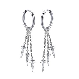 Dagger Hoop Cuff Earrings Stainless Steel Hypoallergenic Cartilage Earrings Charm Chain Tassel Huggie Sword Small Hoops Dangle Drop Non Piercing Clip on Ear Cuffs Earring for Women Men BFF Stylish Jewelry Gift Valentine' s Day Xmas 12mm (Hoop)