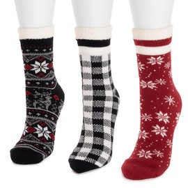 MUK LUKS Women's 3 Pair Pack 2 Layer Ankle Socks, Red/Ebony, One Size Fits Most