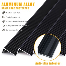 10 Pcs 36in x1.2in Stair Edge Protector,Aluminum Alloy L-Shaped Non-Slip Metal Stair Nosing,Indoor Outdoor Waterproof Tread Stair Nose Molding Stair Edging Stair Edge Trim (3Ft,Black,10 Pcs)