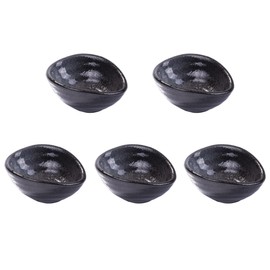 LMRLCS Japanese Dipping Sauce Bowls Elliptical Porcelain Soy Sauce Dish Sushi Dish Ceramic Asian Sauce Bowls Set of 5 for Vinegar,Oil,Salt,Salad Soy Sauce,Wasabi, Black