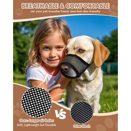 Dog Muzzle, Soft Air Mesh Muzzle for Small, Medium & Large Dogs, Anti-Biting, Barking, Chewing, Breathable, Drinkable, Adjustable Loop, Suitable for German Shepherd, Husky, Labrador Retriever-Black,L