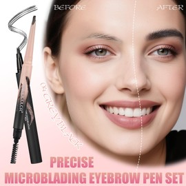Prreal Microblading Eyebrow Pen Set,2 in 1 Dual Ended Eyebrow Pencil Precise with Spiral Brush,Replaceable Core,Eye Brow Razor, Waterproof Liquid Eyebrows Pen,Hair-Like Natural 3D Brows, Grey Black