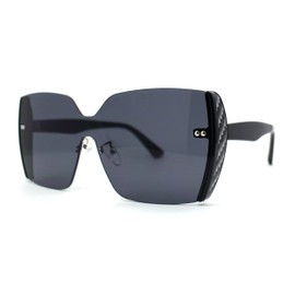 Womens Shield Rimless Oversize Butterfly Diva Sunglasses Black Carbon Print