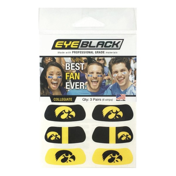 EyeBlack Iowa Hawkeyes Anti Glare Stickers, Great for Fans and Athletes on Game Day, 3 Pair