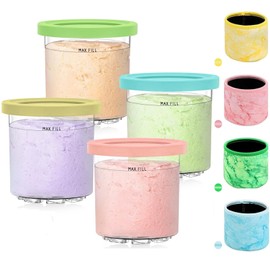 Cong.Lai Set of 4 Creami Containers for Ninja Creami Ice Cream Maker, Tubs Accessories with Neoprene Sleeve for NC301 NC300 NC299AMZ Series, BPA-Free, Dishwasher Safe, Leak-Proof, Reusable