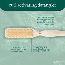 EcoTools Curl Activating Detangler Hairbrush, Gently Detangle Wet Hair, Style, Define, & Enhance Curly & Wavy Hair, Less Breakage & Fall Out, Renewable Bamboo, Vegan & Cruelty-Free, 1 Count