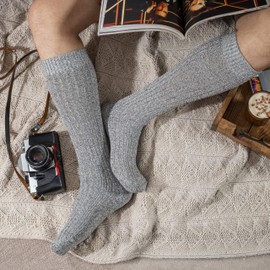 lavendel Norwegian Men's Knee Socks with Soft Plush Sole, 3 Pairs, No Elastic Waistband, Breathable Winter Socks with Padded Sole, lightgrey