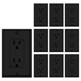 WEBANG Decorator Electrical Wall Outlet Black, Tamper-Resistant Duplex Receptacle, Residential Grade, 3-Wire, Self-Grounding, 2-Pole, 15A 125V, ETL Listed, 10 Pack Wall Plates Included
