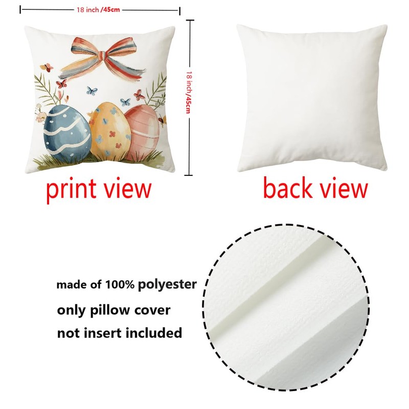 Ticacooler Easter Pillow Covers 18x18 Inch Set of 4, Bunny