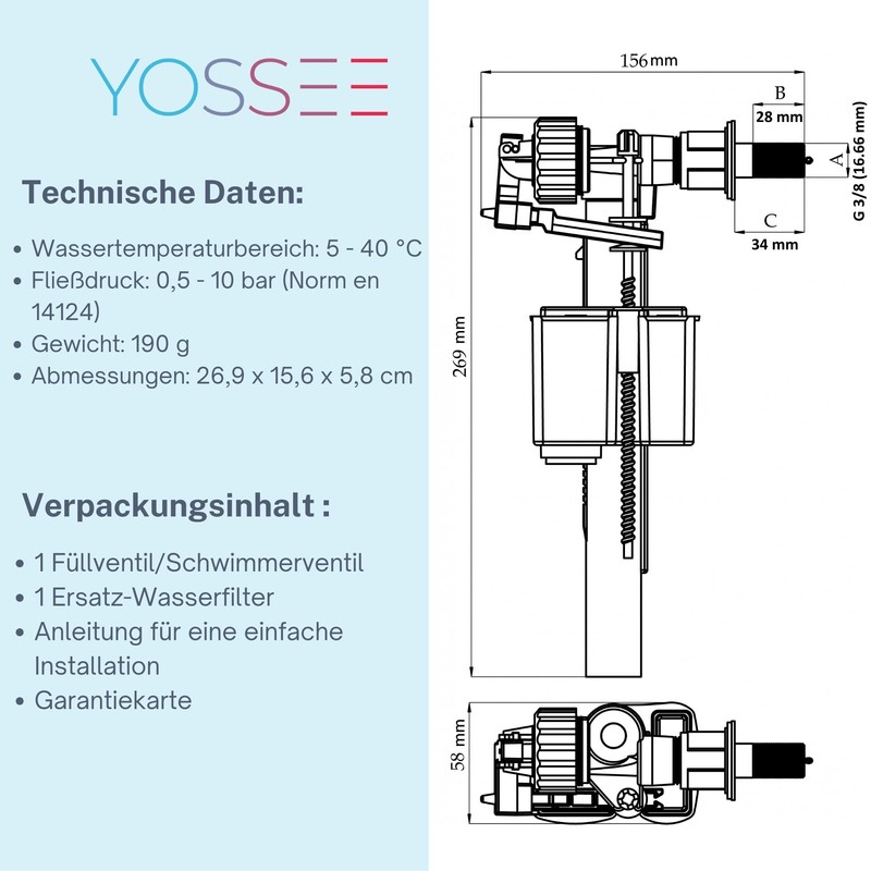 Universal Filling Valve, Float Valve for Plastic and Ceramic Cisterns