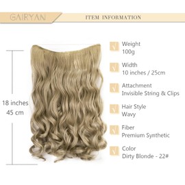 Gairyan Secret Hair Extensions with Wire, 45 cm Hairpiece with Adjustable Invisible Synthetic Hair, Invisible, 1 Weft, Long, Wavy Curly Hair Extensions, Synthetic Hair (Dirty Blonde)