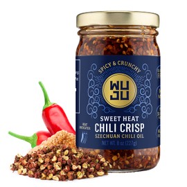 WUJU Sweet Chili Crisp, Chili Oil, Chili Sauce, Chili Garlic Sauce, Chinese Hot Sauce, Heat with Crispy Texture, Clean Natural Ingredients, Made in USA - 8 Ounce