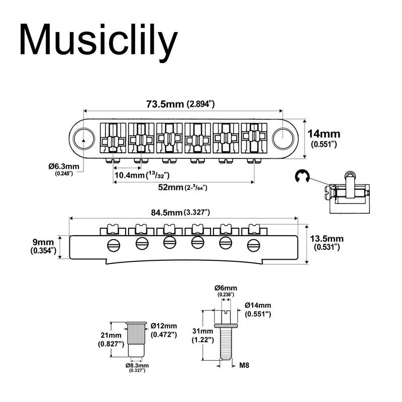 Musiclily Pro 52 mm Roller Saddle Bridge Tune-O-Matic Bridge for