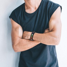 8mm Natural Lava Rock Stone Bracelets for Men, Healing Crystal Essential Oil Diffuser Beads Bracelet Chakra Yoga Energy Anxiety Gemstone Bracelet - 3 Layer