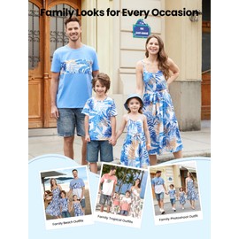 PATPAT Family Matching Outfits Mommy and Me Dresses Green Leaf Print Spaghetti Strap Sleeveless Casual Summer Beach Dress for Women L
