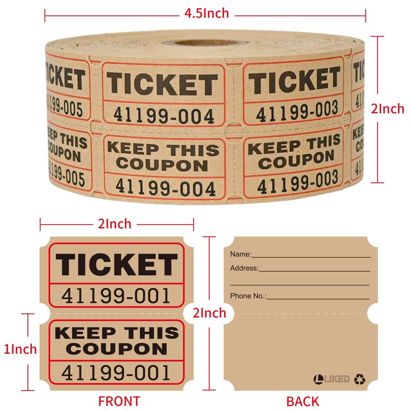 L LIKED Raffle Tickets Double Rolls 1000 per Roll 50/50