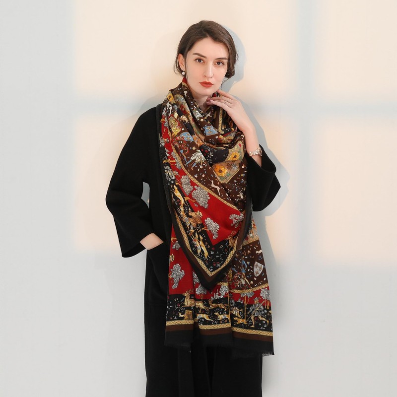 Xinmurffy 100% Wool Travel Scarf Long Pashmina Shawls and Wraps