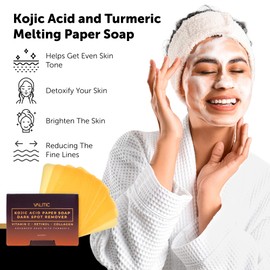 VALITIC Turmeric Kojic Acid Cleansing Soap Melting Sheets - Dark Spot Corrector Paper Soap - 100 Travel Size Facial Exfoliating Sheets With Vitamin C, Retinol, Collagen - 2 Pack