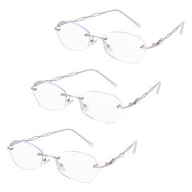 LHYCDZSWSH 3 Pack Rimless Reading Glasses, Blue Light Blocking Glasses with Diamond Cutting, Fashion Reading Glasses for Women, Computer Glasses,Silver, 1.00