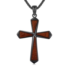 Wooden Cross Necklace for Men 925 Sterling Silver Christian Pendant Necklace Cross Jewelry Gifts for Women Men