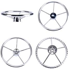 Amarine-made13-1/2 Inch 5-Spoke Destroyer Style Stainless Boat Steering Wheel