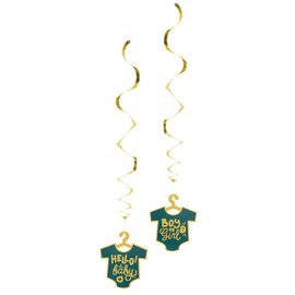 Boland 53252 Decorative Spirals Boy or Girl, 2 Pieces of Approx. 85 cm, Gold-Black, Birth, Baby Shower, Spiral Hanger, Hanging Decoration, Decoration