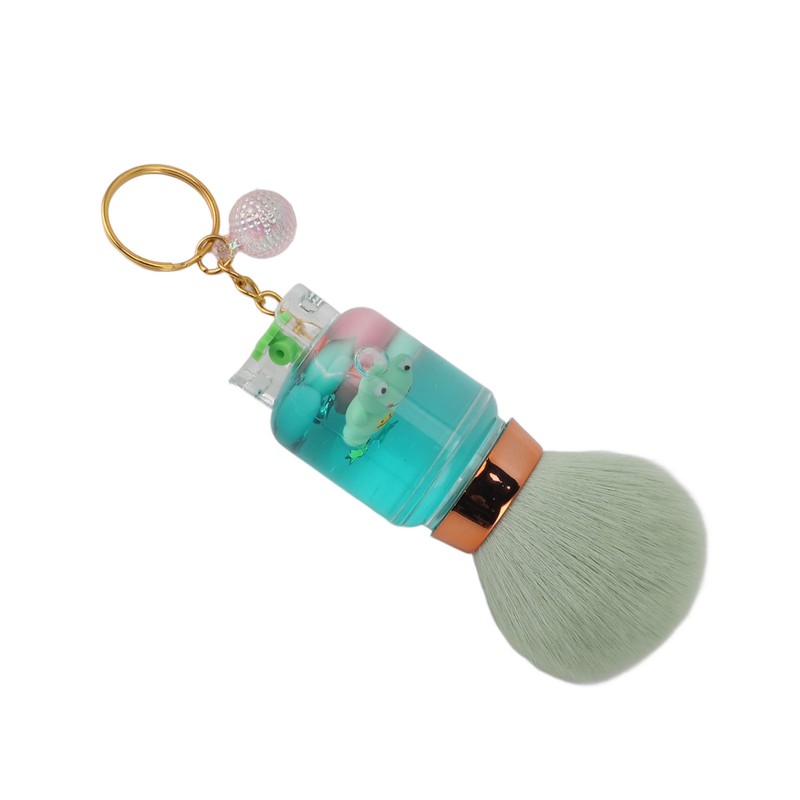 2pcs Loose Powder Brush with Keychain Transparent Handle Synthetic Shed