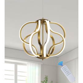 Munbea Modern Gold LED Chandelier with Remote Control, Dimmable LED Chandelier with 3 Color Temperature,8 Lights Hanging Pendant Lights for Dining Room Foyer Entryway Kitchen Living Room