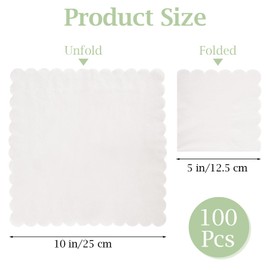 100 Pcs Cocktail Napkins, 2-Ply 5 x 5 Inches Disposable Scalloped Napkins, Thick Premium Dessert Napkins for Party, Wedding, Dinner, Birthday, Anniversary, Festival (White)