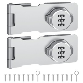 I-EASYDWW Cabinet Password Hasp Lock, Keyless Lock with Screws, Combination Lock for Small Door, Barn Door, Bathroom, Outdoor, Garage, Garden, Silver, 2 Pack