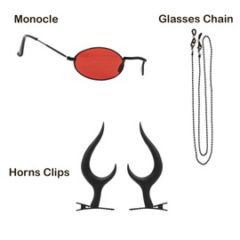 FYXZHUO Anime Outfit Black Devil Horns Clips Red Monocle and Glasses Chain for Men and Women Cosplay Accessories Set