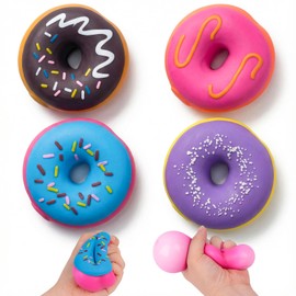 LovesTown 4PCS Donut Stress Ball - Artificial Donut Sensory Toys for Birthday Party Favors, Photo Props & Display