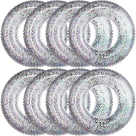 Wettarn 8 Pcs Inflatable Pool Floats Toys Swim Tubes Rings Inner Glitter Sequin Pool Tube Water Swimming Party Ring Float Tube for Boys Girls Outdoor Summer Beach Swimming Pool (Silver)