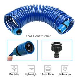 Pleasthome Recoil Garden Hose 25FT EVA Water Hose with 7-Pattern Spray Nozzle,Curly Self Coiling Lightweight Garden Hose,Retractable Drinking Water Safe Garden Coil Hose for Lawn Patio (blue)