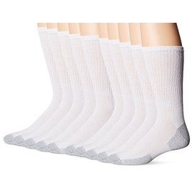 Fruit of the Loom Men's Value 10 Pack Crew Socks, White, Shoe Size: 11-15