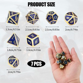 ORUZA DND Metal Dice Set Blue Polyhedral Dice Set D&D Dice Set for Dungeons and Dragons RPG MTG TTRPG Pathfinder Role Playing Table Games Dice Pack of 7