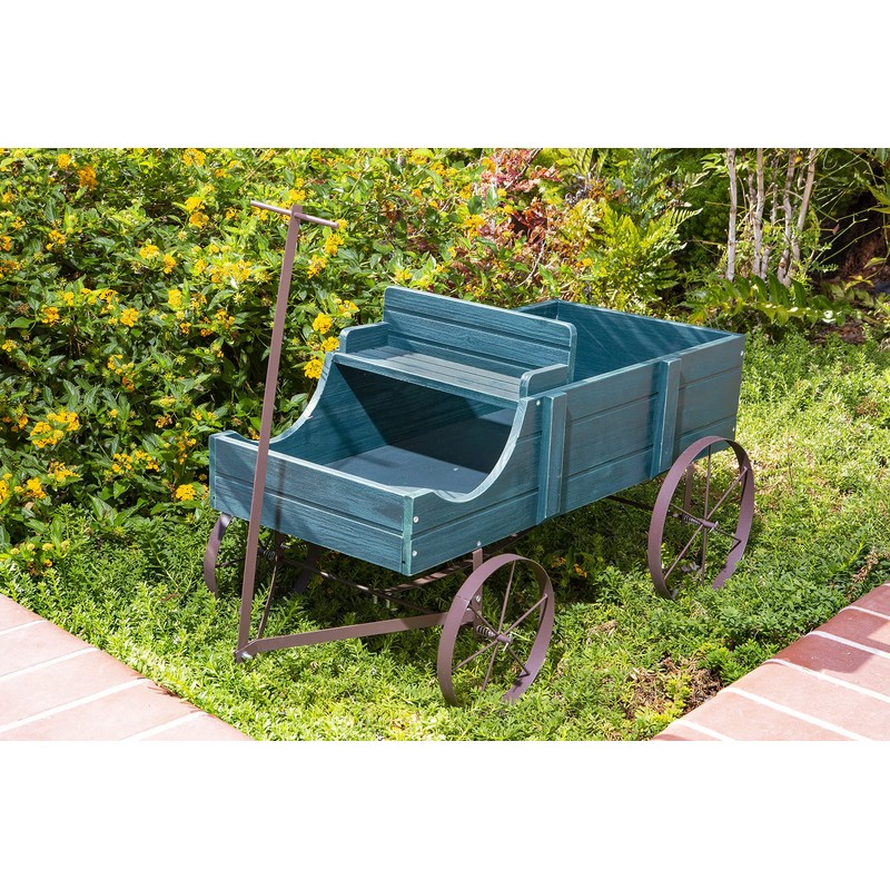 Shine Company Decorative Large Buckboard Wagon Garden Planter - Green