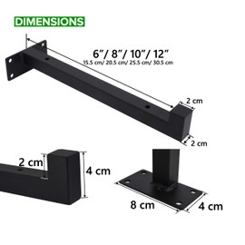 4 Pcs 8-Inch Floating Shelf Brackets Black Brackets for Shelves Heavy Duty Shelving Bracket Wall Mounted Industrial Metal Shelving Supports with Lip